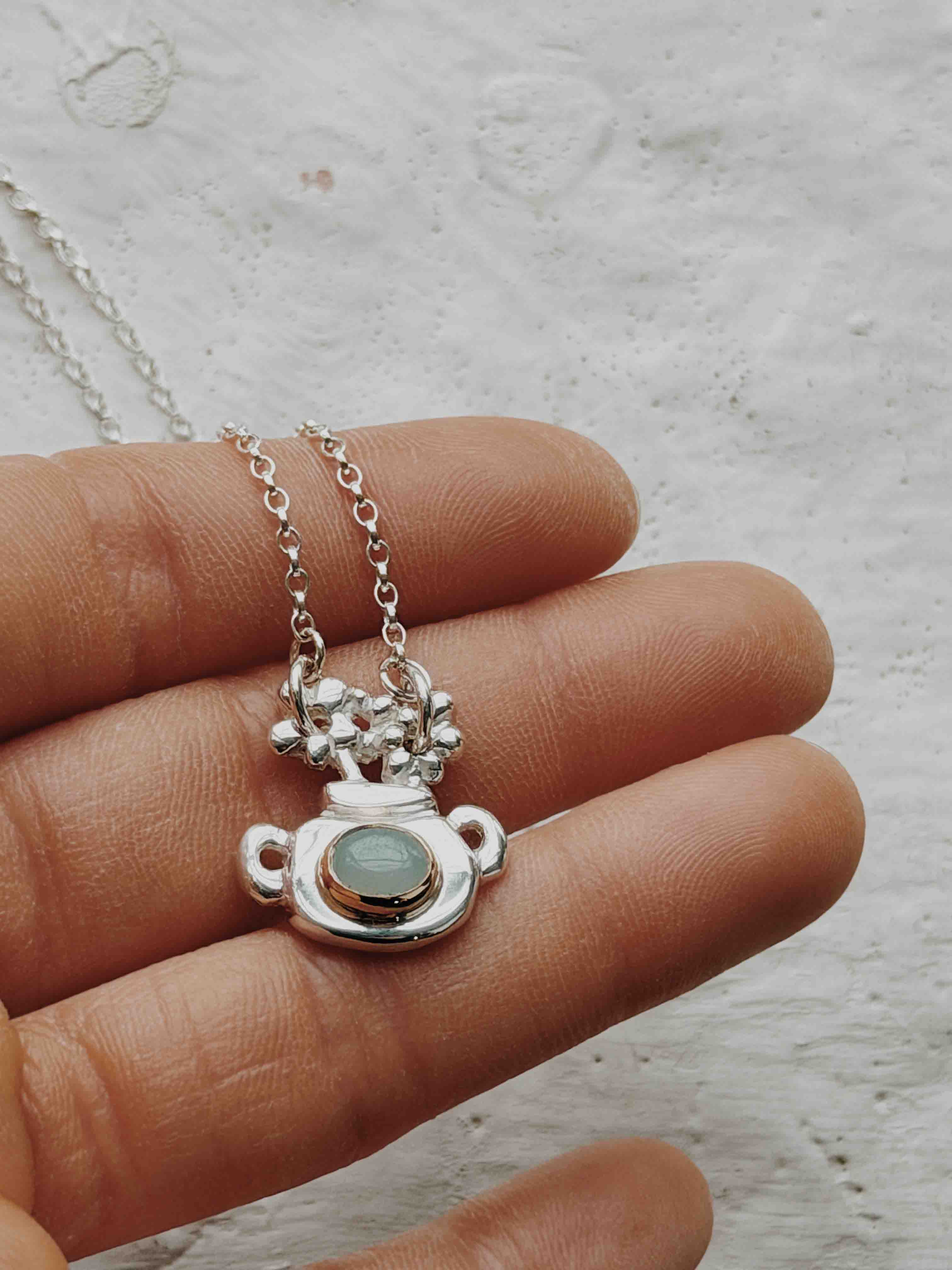 plant pot necklace The Flower Pot Necklace with Green Amazonite in Sterling Silver – Chunky Jewellery – Rat Betty