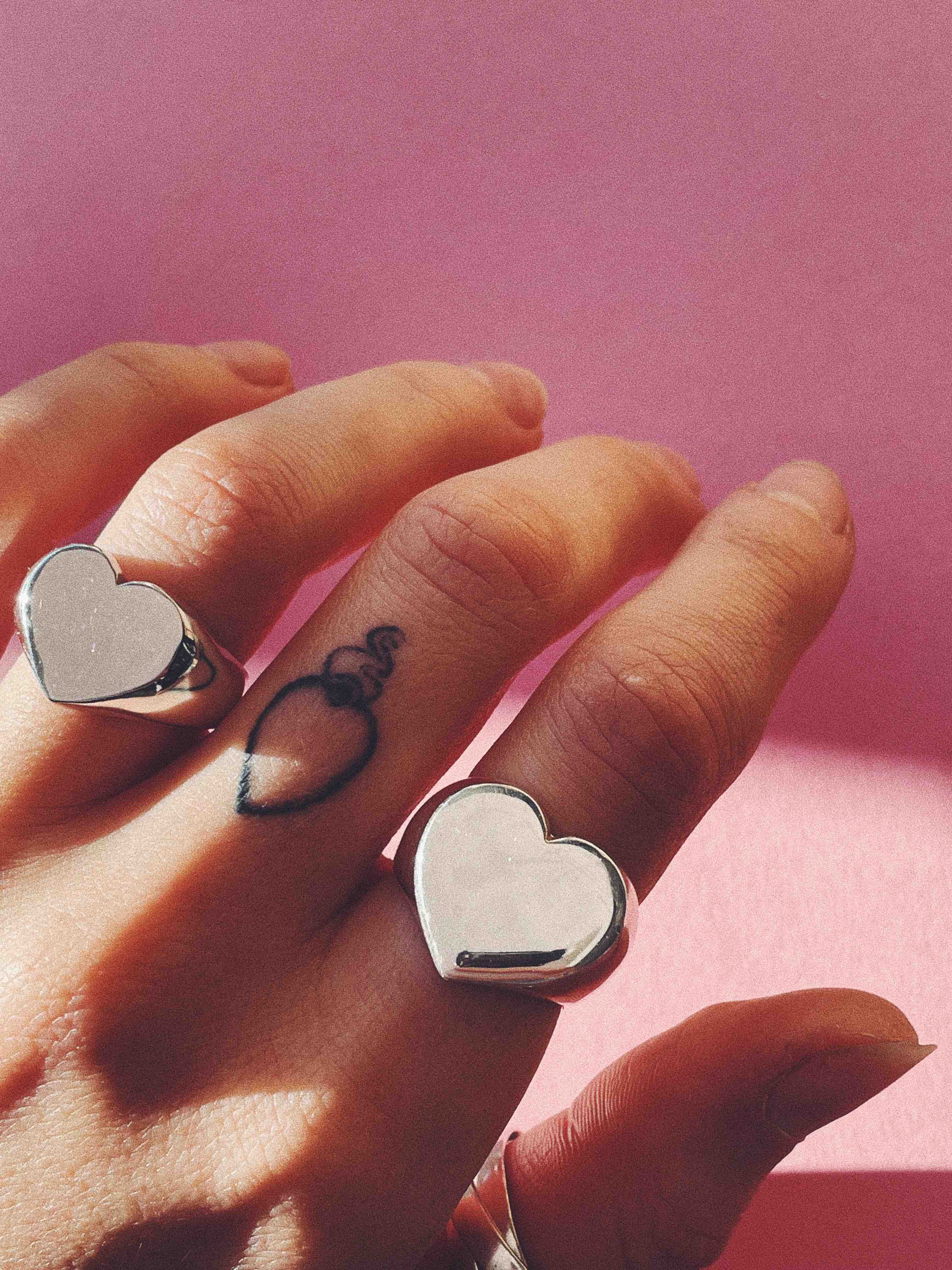 Silver heart rings