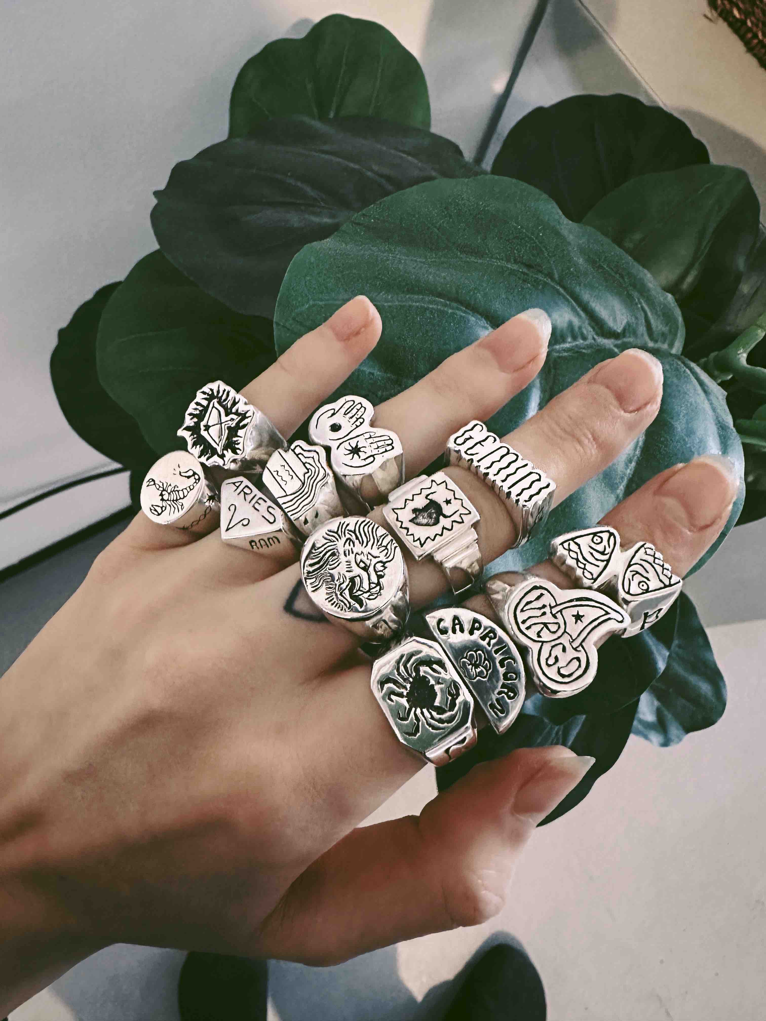 Silver zodiac rings