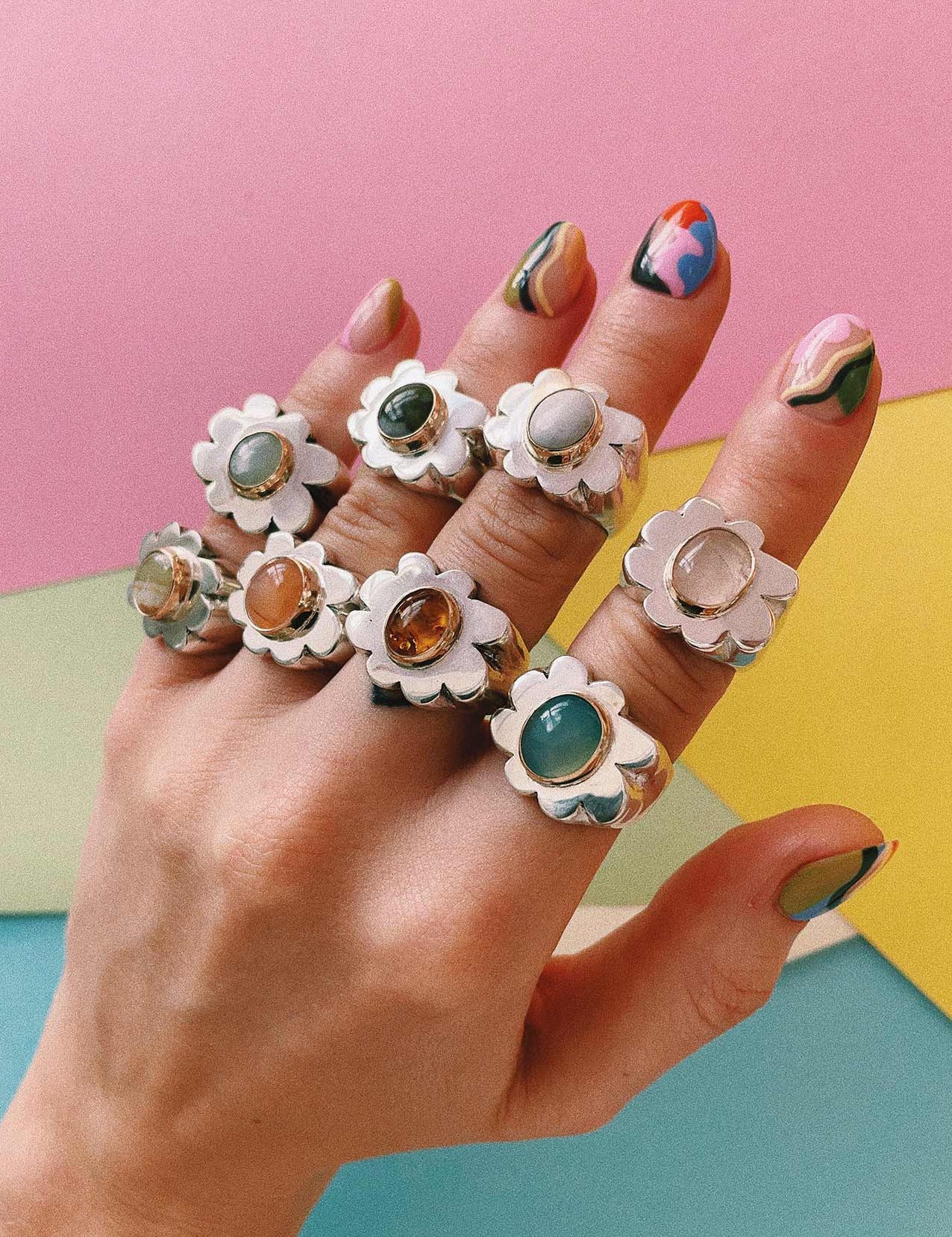 Large Banded Calcite Wonky Flower Ring