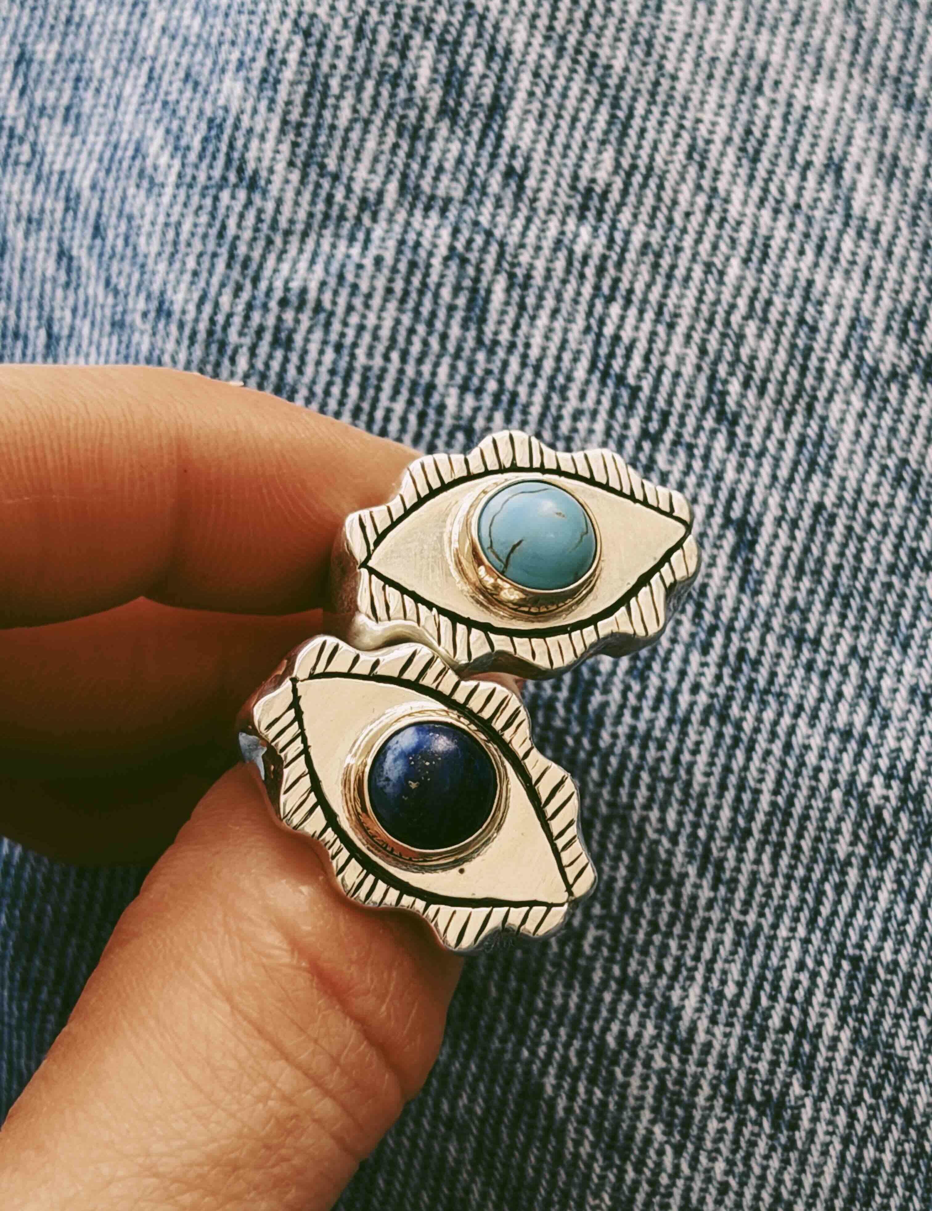 Blue Lapis Beady Eyes Ring - Size P  (US: 7.5)